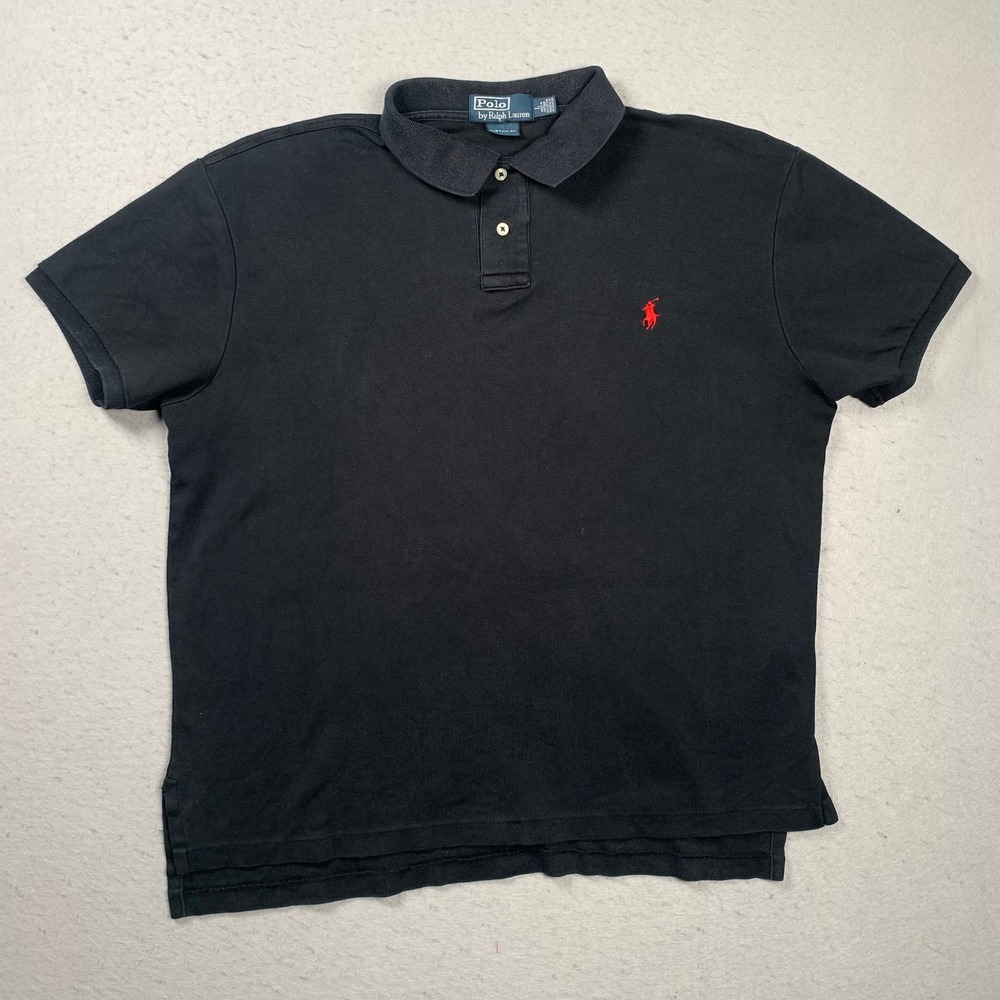 Polo Ralph Lauren Polo Shirt Mens L Black Custom Fit Red Pony Logo Short Sleeve